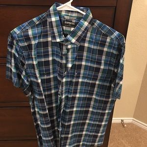 Express Blue white green short sleeve / 2 for $15